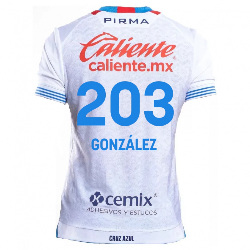 Kandiny Enfant Maillot Rogelio González #203 Blanc Bleu Tenues Extérieur 2024/25 T-Shirt