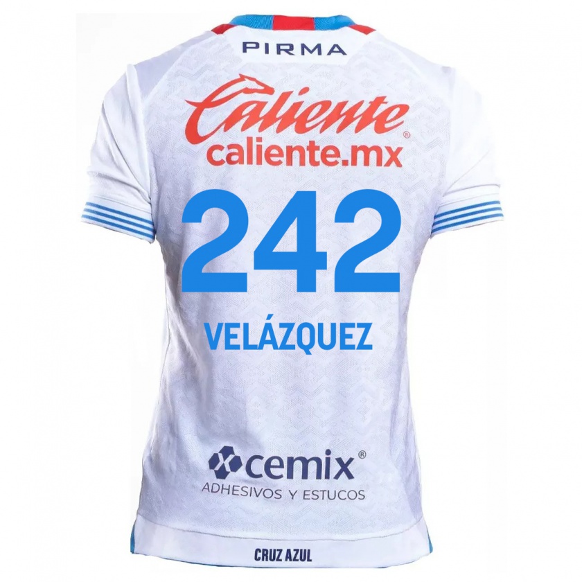 Kandiny Enfant Maillot Karol Velázquez #242 Blanc Bleu Tenues Extérieur 2024/25 T-Shirt