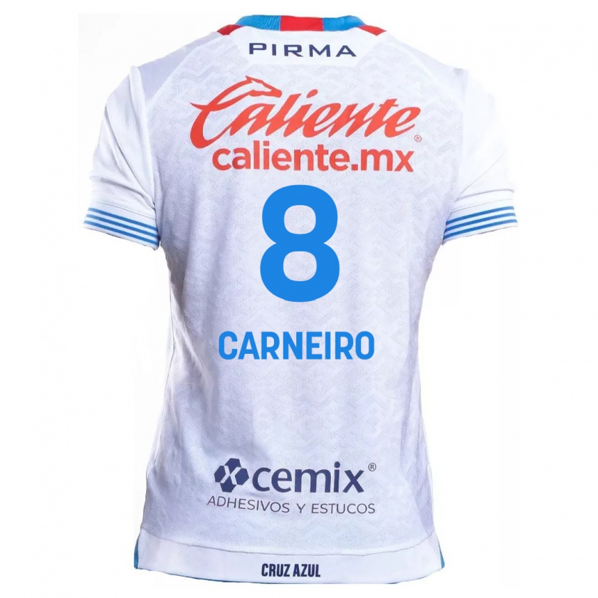 Kandiny Enfant Maillot Gonzalo Carneiro #8 Blanc Bleu Tenues Extérieur 2024/25 T-Shirt