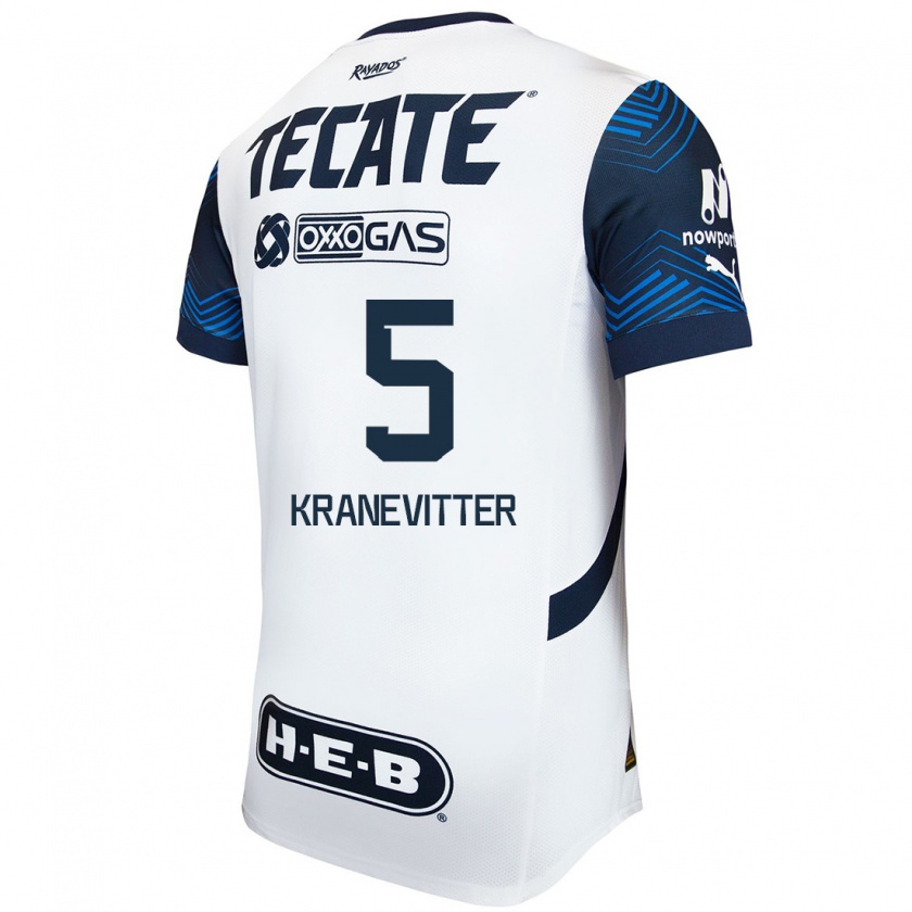 Kandiny Enfant Maillot Matias Kranevitter #5 Blanc Bleu Tenues Extérieur 2024/25 T-Shirt