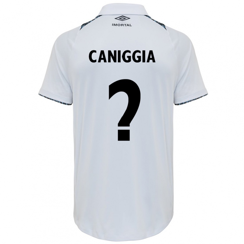 Kandiny Enfant Maillot Lucas Caniggia #0 Blanc Bleu Tenues Extérieur 2024/25 T-Shirt