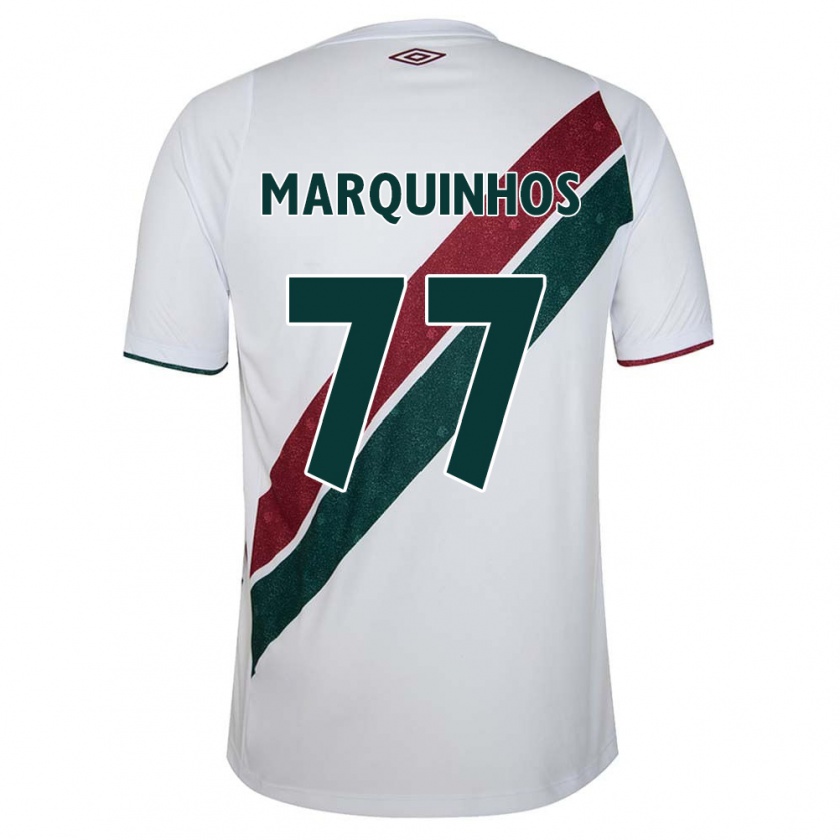 Kandiny Enfant Maillot Marquinhos #77 Blanc Vert Bordeaux Tenues Extérieur 2024/25 T-Shirt