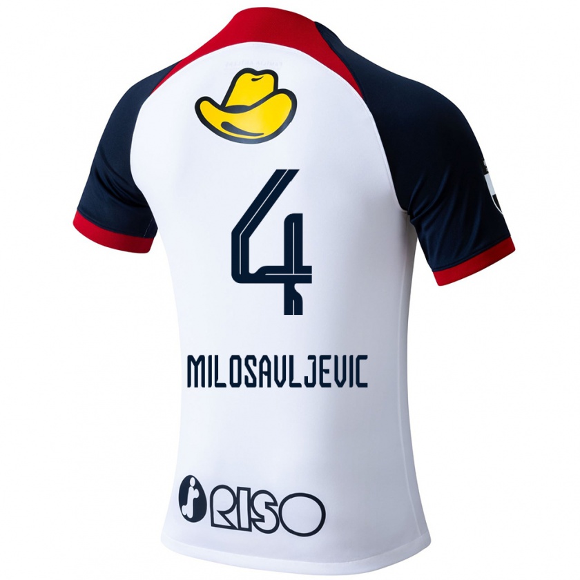 Kandiny Enfant Maillot Radomir Milosavljevic #4 Blanc Bleu Rouge Tenues Extérieur 2024/25 T-Shirt