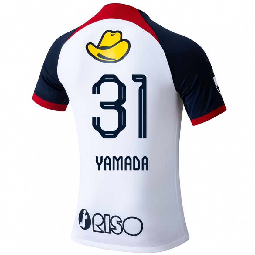 Kandiny Enfant Maillot Taiki Yamada #31 Blanc Bleu Rouge Tenues Extérieur 2024/25 T-Shirt