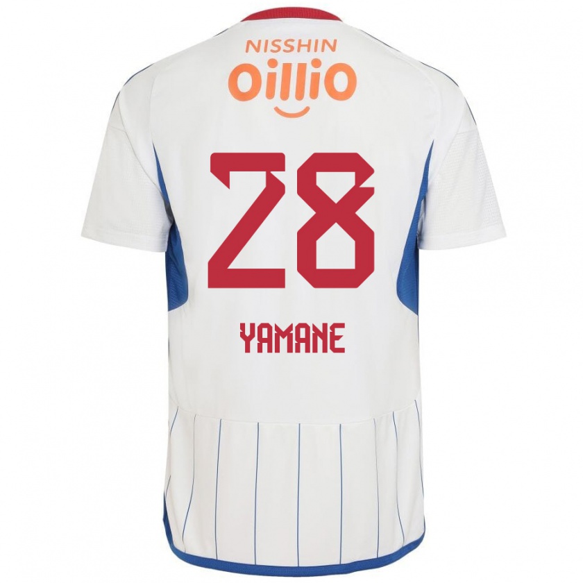 Kandiny Enfant Maillot Riku Yamane #28 Blanc Bleu Rouge Tenues Extérieur 2024/25 T-Shirt