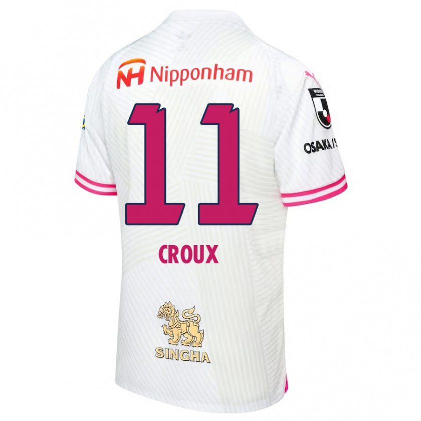 Kandiny Enfant Maillot Jordy Croux #11 Blanc Rose Tenues Extérieur 2024/25 T-Shirt