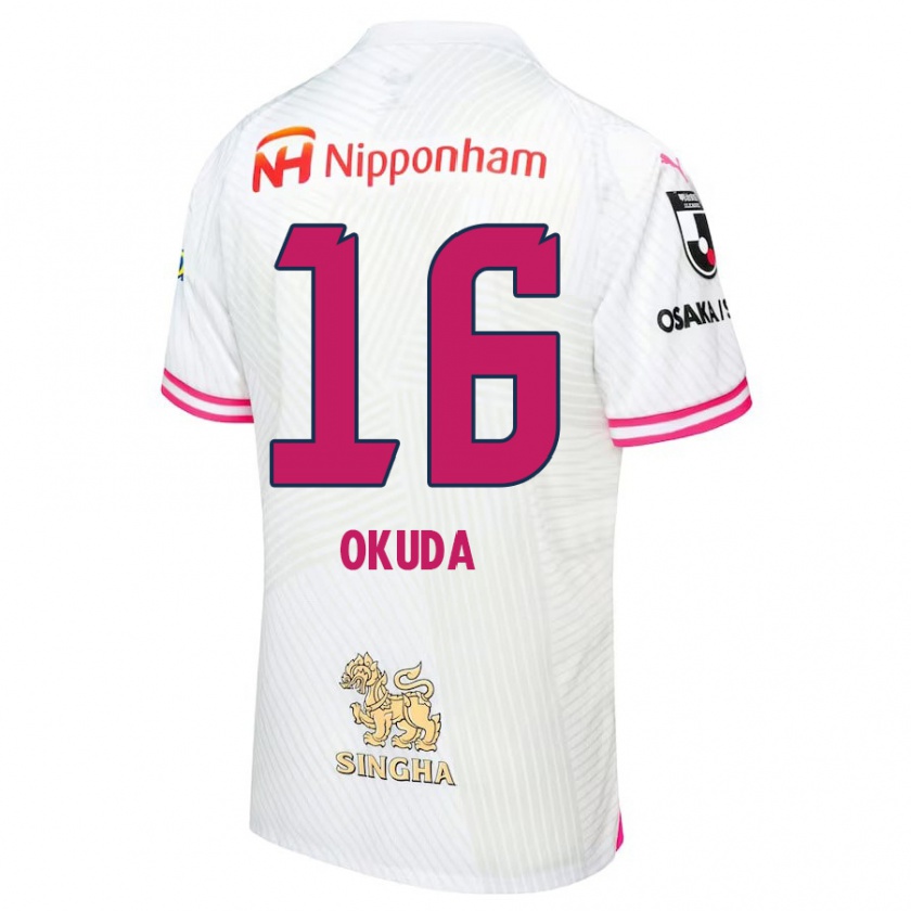 Kandiny Enfant Maillot Hayato Okuda #16 Blanc Rose Tenues Extérieur 2024/25 T-Shirt