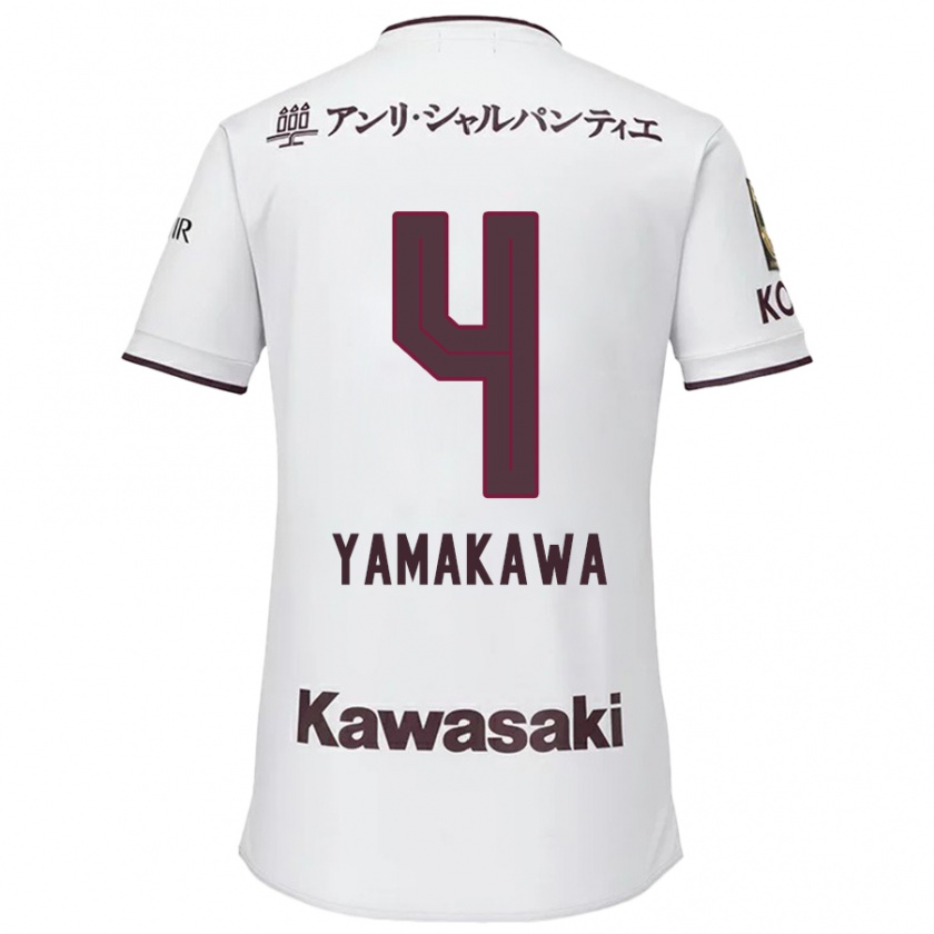 Kandiny Enfant Maillot Tetsushi Yamakawa #4 Blanc Rouge Tenues Extérieur 2024/25 T-Shirt