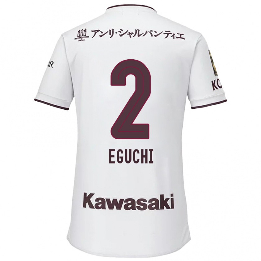 Kandiny Enfant Maillot Takuma Eguchi #2 Blanc Rouge Tenues Extérieur 2024/25 T-Shirt