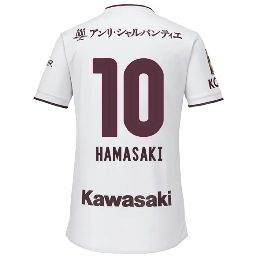 Kandiny Enfant Maillot Kento Hamasaki #10 Blanc Rouge Tenues Extérieur 2024/25 T-Shirt