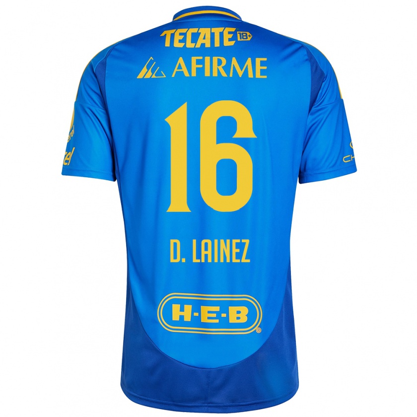 Kandiny Enfant Maillot Diego Lainez #16 Bleu Jaune Tenues Extérieur 2024/25 T-Shirt