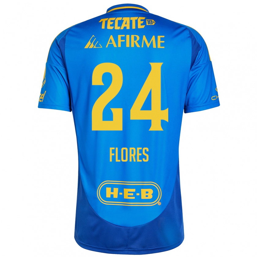 Kandiny Enfant Maillot Marcelo Flores #24 Bleu Jaune Tenues Extérieur 2024/25 T-Shirt