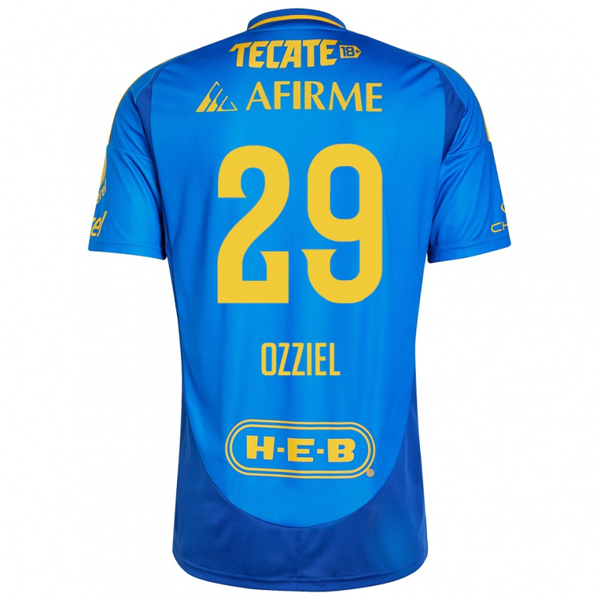 Kandiny Enfant Maillot Ozziel Herrera #29 Bleu Jaune Tenues Extérieur 2024/25 T-Shirt