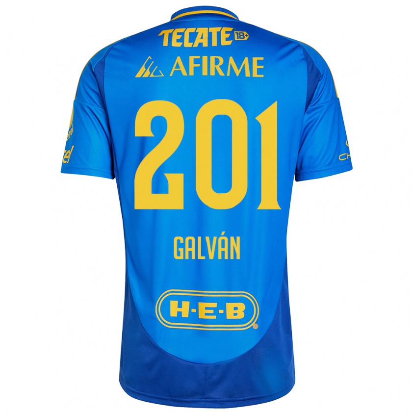 Kandiny Enfant Maillot Isac Galván #201 Bleu Jaune Tenues Extérieur 2024/25 T-Shirt