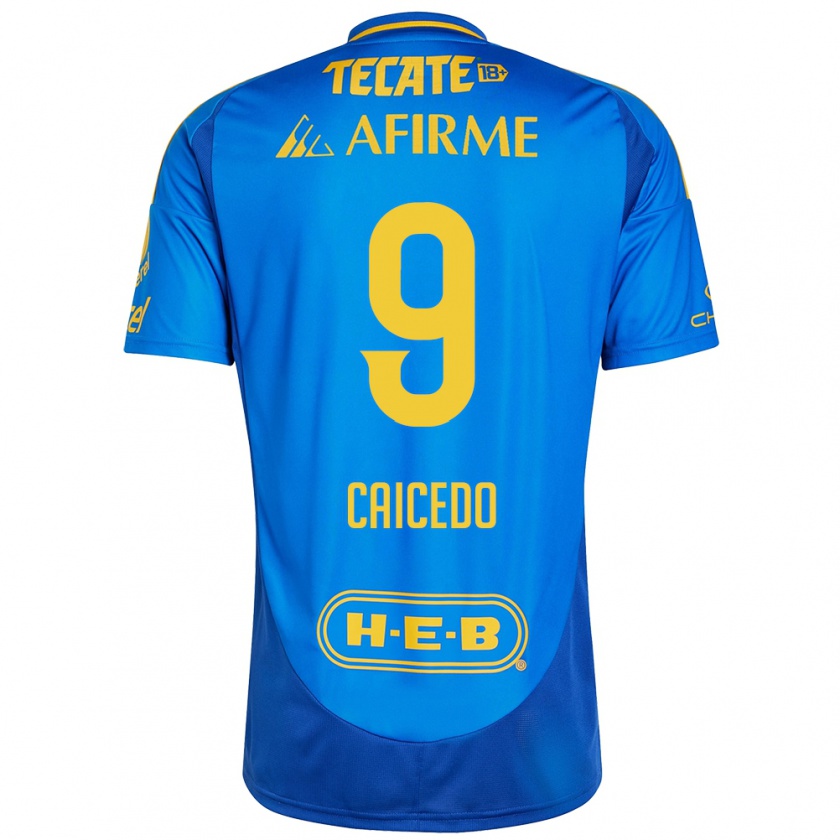 Kandiny Enfant Maillot Jordy Caicedo #9 Bleu Jaune Tenues Extérieur 2024/25 T-Shirt