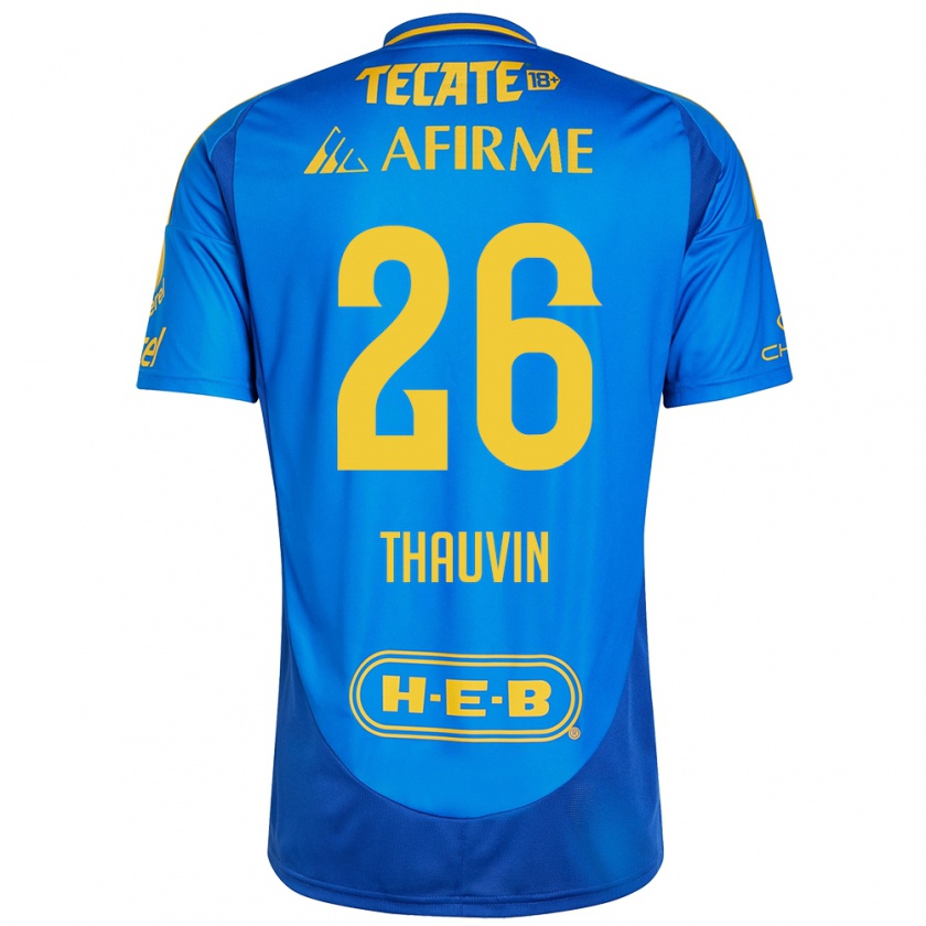 Kandiny Enfant Maillot Florian Thauvin #26 Bleu Jaune Tenues Extérieur 2024/25 T-Shirt