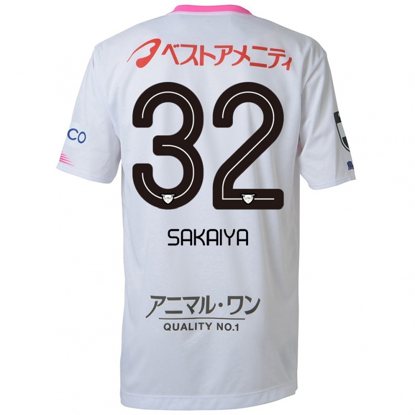 Kandiny Enfant Maillot Keisuke Sakaiya #32 Blanc Bleu Rose Tenues Extérieur 2024/25 T-Shirt