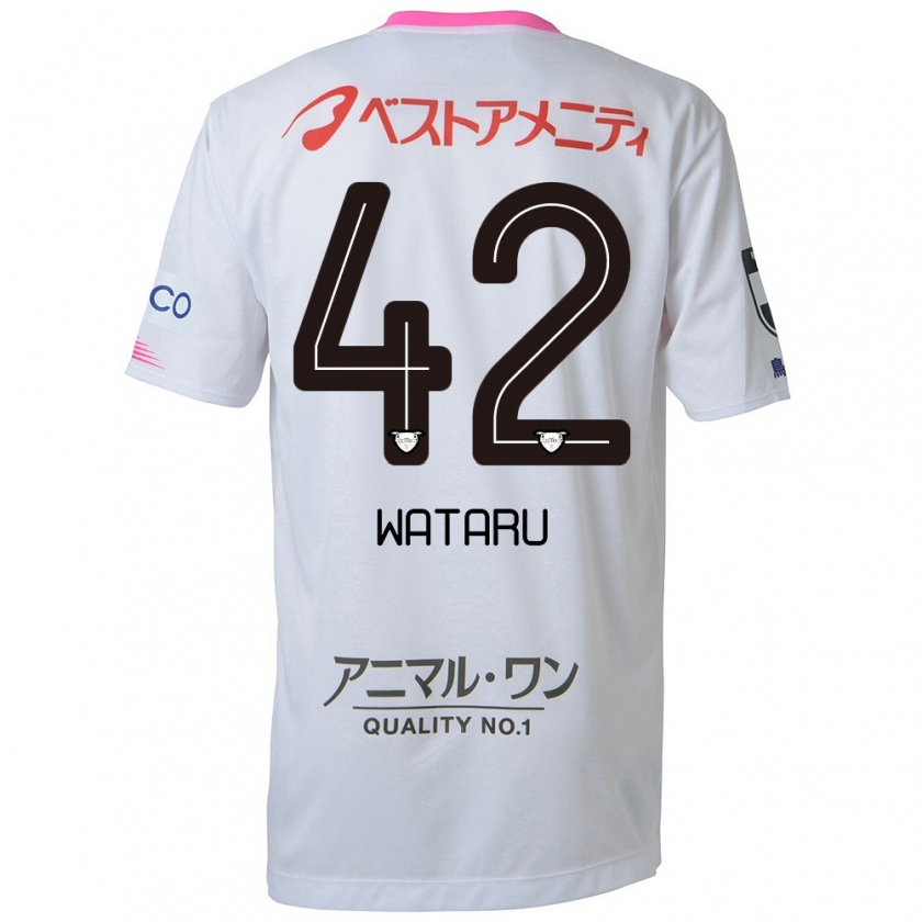 Kandiny Enfant Maillot Wataru Harada #42 Blanc Bleu Rose Tenues Extérieur 2024/25 T-Shirt