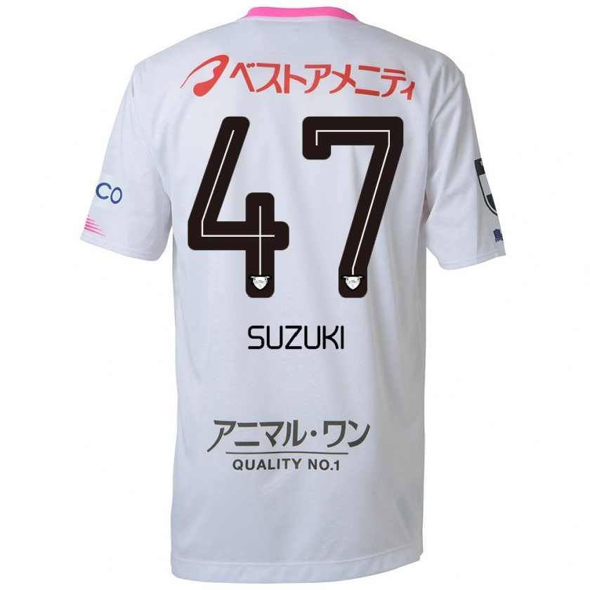 Kandiny Enfant Maillot Daichi Suzuki #47 Blanc Bleu Rose Tenues Extérieur 2024/25 T-Shirt