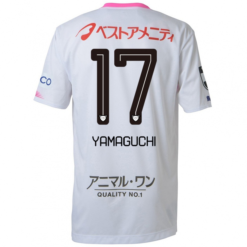 Kandiny Enfant Maillot Hikaru Yamaguchi #17 Blanc Bleu Rose Tenues Extérieur 2024/25 T-Shirt