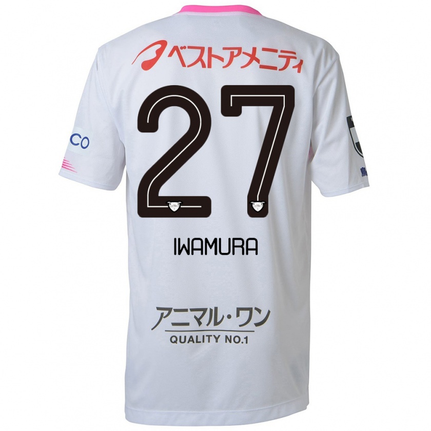 Kandiny Enfant Maillot Junnosuke Iwamura #27 Blanc Bleu Rose Tenues Extérieur 2024/25 T-Shirt