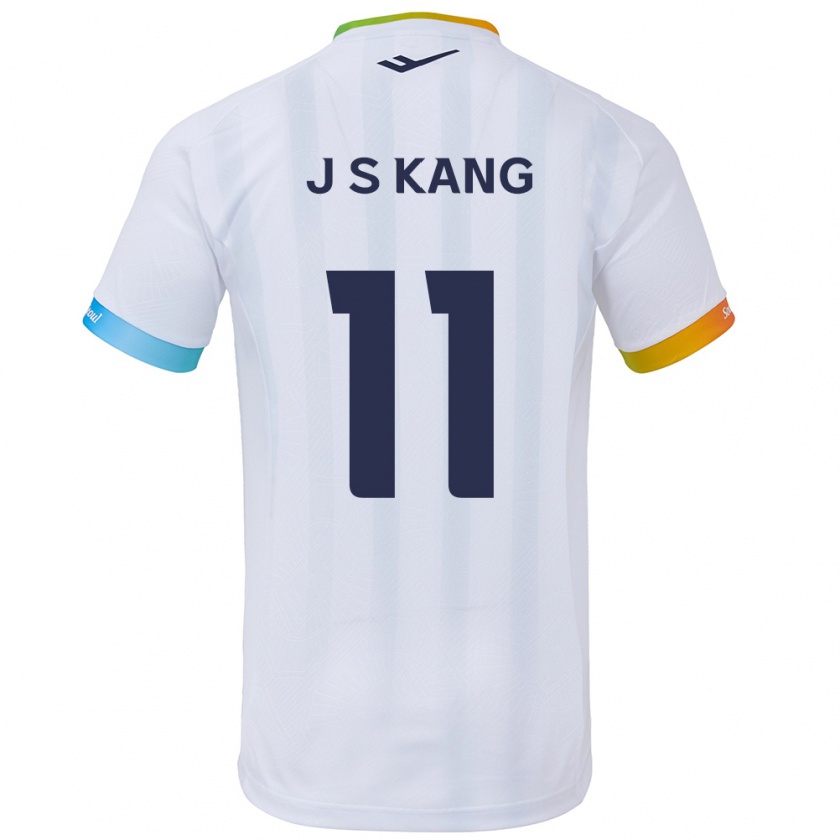 Kandiny Enfant Maillot Seong-Jin Kang #11 Blanc Bleu Tenues Extérieur 2024/25 T-Shirt