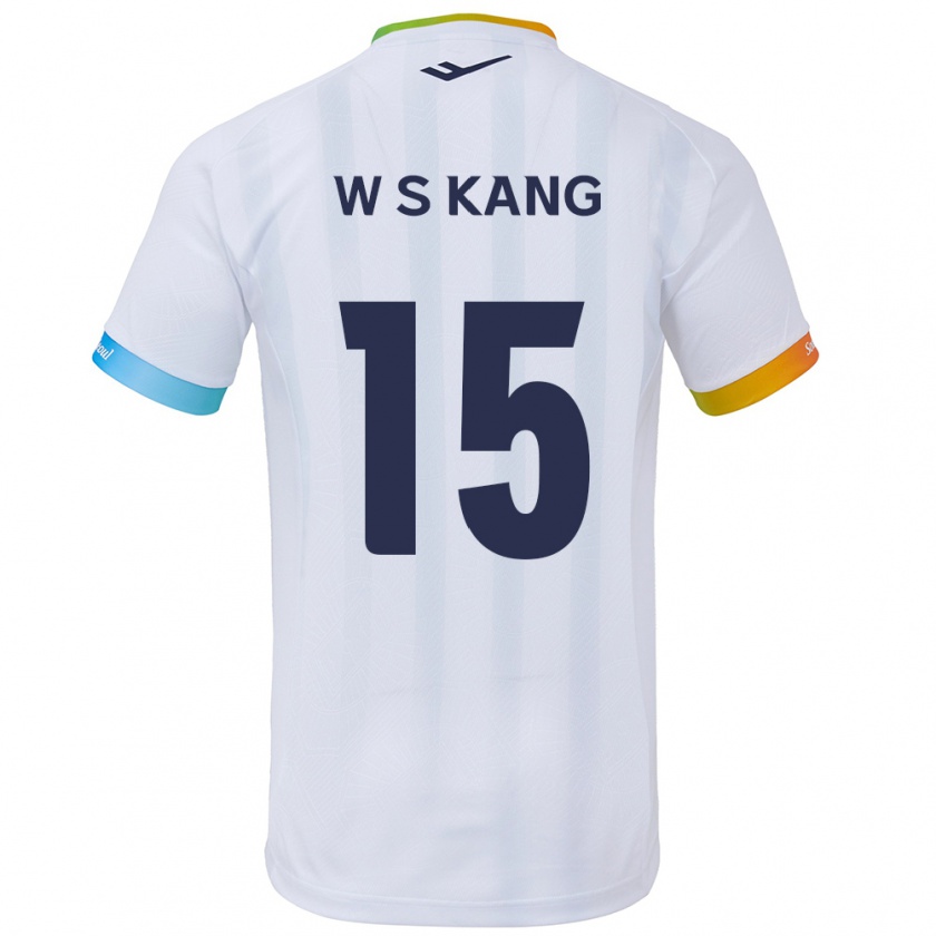 Kandiny Enfant Maillot Sang-Woo Kang #15 Blanc Bleu Tenues Extérieur 2024/25 T-Shirt