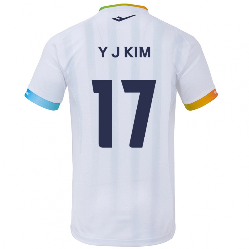 Kandiny Enfant Maillot Jin-Ya Kim #17 Blanc Bleu Tenues Extérieur 2024/25 T-Shirt