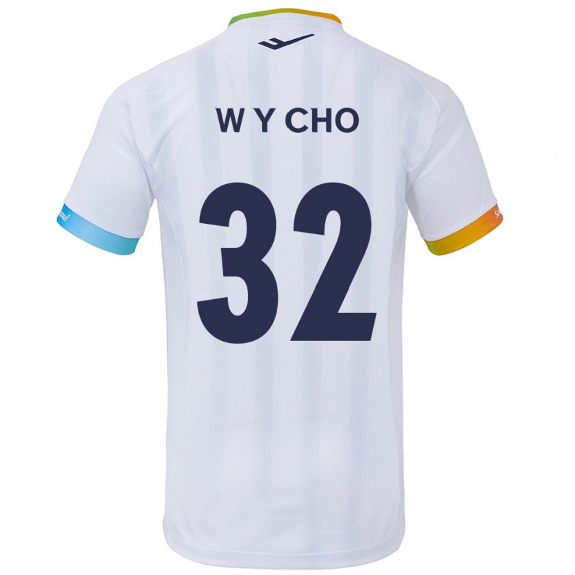 Kandiny Enfant Maillot Young-Wook Cho #32 Blanc Bleu Tenues Extérieur 2024/25 T-Shirt