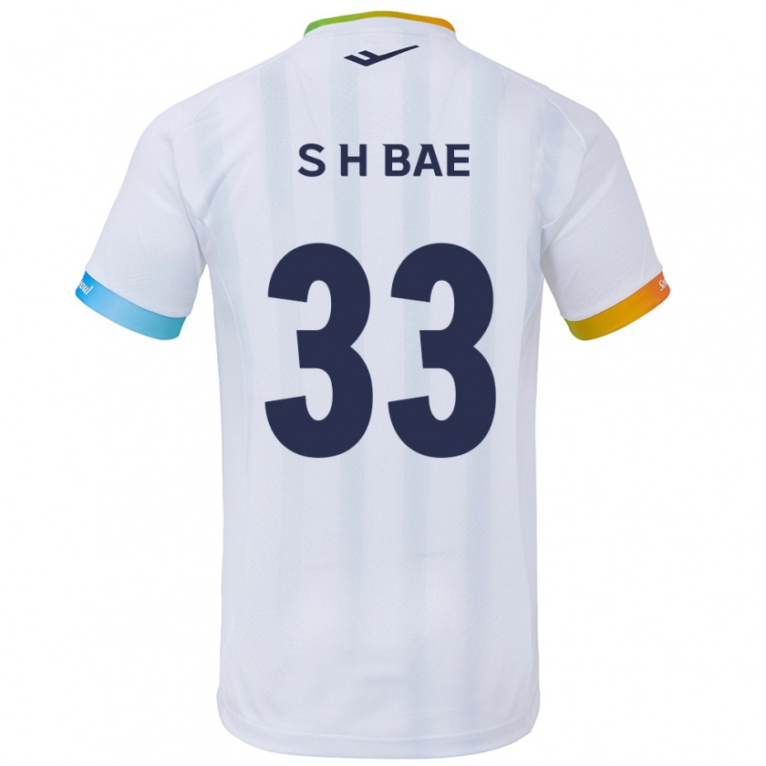 Kandiny Enfant Maillot Hyun-Seo Bae #33 Blanc Bleu Tenues Extérieur 2024/25 T-Shirt