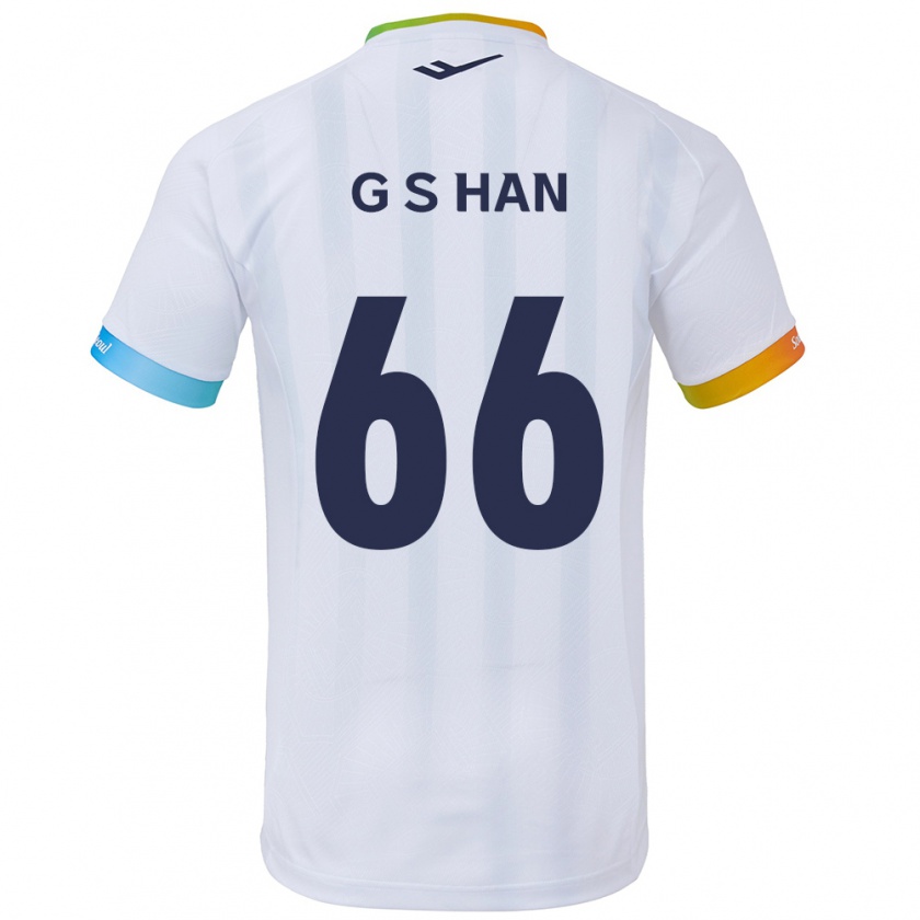 Kandiny Enfant Maillot Seung-Gyu Han #66 Blanc Bleu Tenues Extérieur 2024/25 T-Shirt