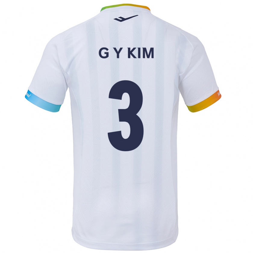 Kandiny Enfant Maillot Yu-Geon Kim #3 Blanc Bleu Tenues Extérieur 2024/25 T-Shirt