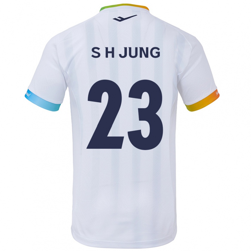 Kandiny Enfant Maillot Hyeon-Soo Jung #23 Blanc Bleu Tenues Extérieur 2024/25 T-Shirt