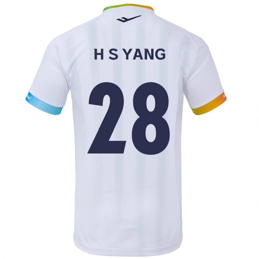 Kandiny Enfant Maillot Seung-Hyeon Yang #28 Blanc Bleu Tenues Extérieur 2024/25 T-Shirt