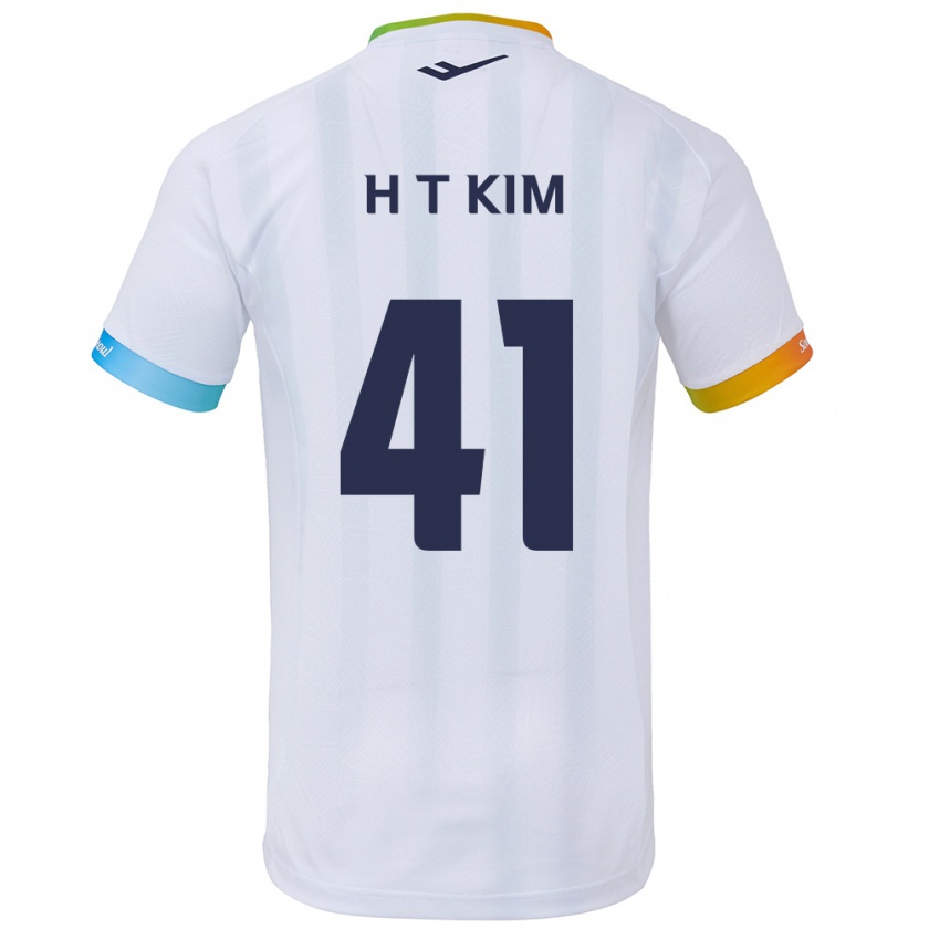 Kandiny Enfant Maillot Tae-Ho Kim #41 Blanc Bleu Tenues Extérieur 2024/25 T-Shirt