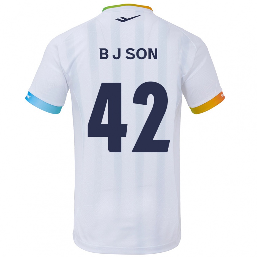 Kandiny Enfant Maillot Jeong-Beom Son #42 Blanc Bleu Tenues Extérieur 2024/25 T-Shirt