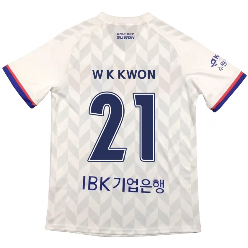 Kandiny Enfant Maillot Kyung-Won Kwon #21 Blanc Bleu Tenues Extérieur 2024/25 T-Shirt