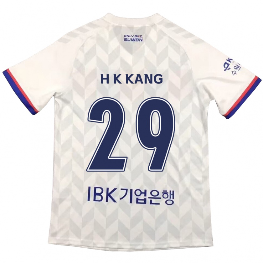 Kandiny Enfant Maillot Kyo-Hun Kang #29 Blanc Bleu Tenues Extérieur 2024/25 T-Shirt