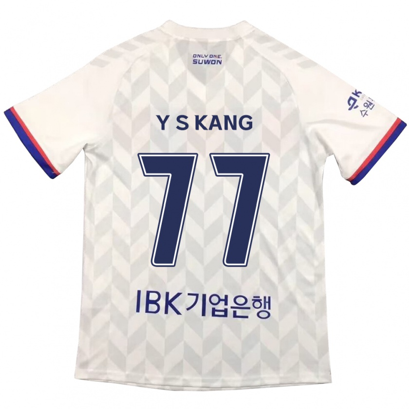 Kandiny Enfant Maillot Sang-Yun Kang #77 Blanc Bleu Tenues Extérieur 2024/25 T-Shirt