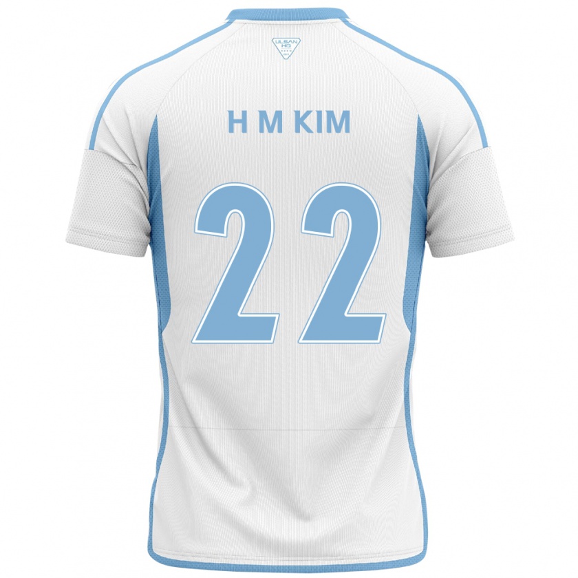 Kandiny Enfant Maillot Min-Hyuk Kim #22 Blanc Bleu Tenues Extérieur 2024/25 T-Shirt