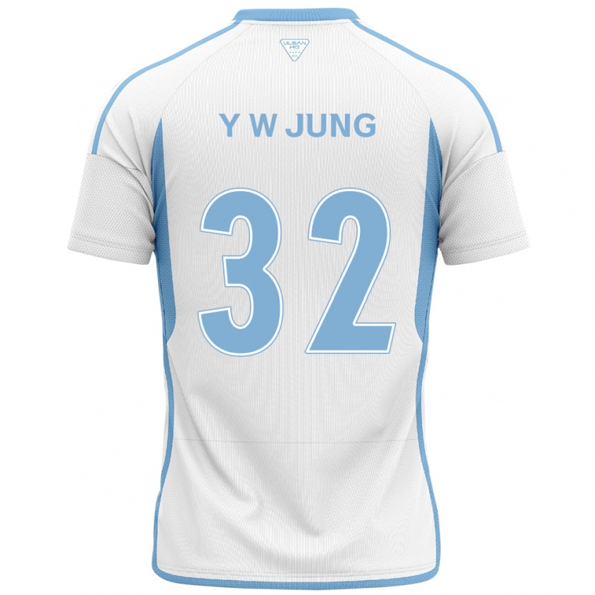 Kandiny Enfant Maillot Woo-Young Jung #32 Blanc Bleu Tenues Extérieur 2024/25 T-Shirt