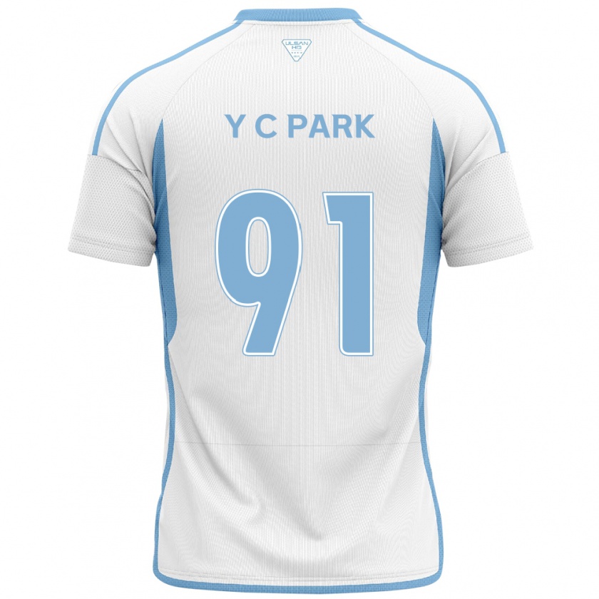 Kandiny Enfant Maillot Chu-Young Park #91 Blanc Bleu Tenues Extérieur 2024/25 T-Shirt