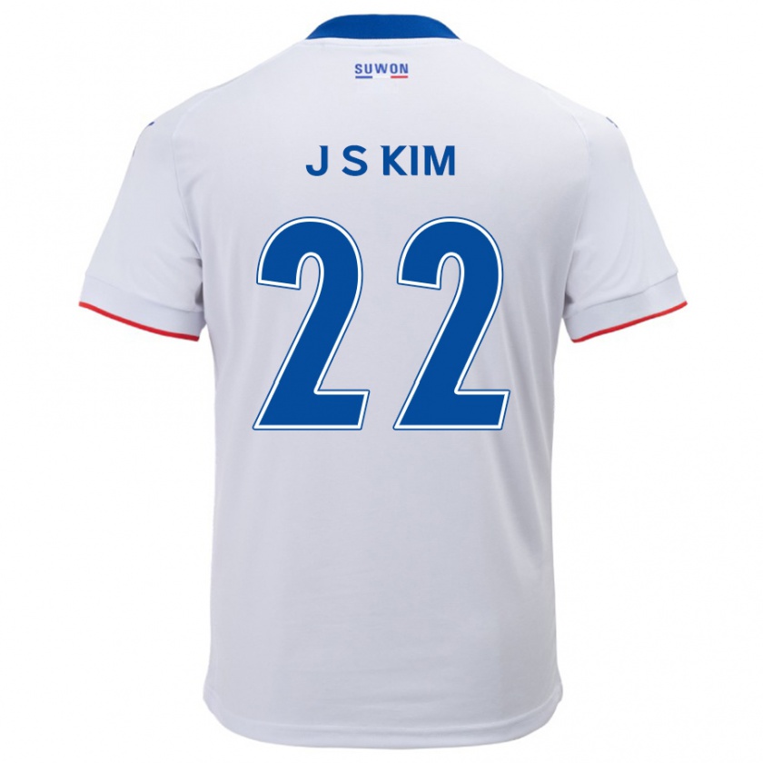 Kandiny Enfant Maillot Sang-Jun Kim #22 Blanc Bleu Tenues Extérieur 2024/25 T-Shirt