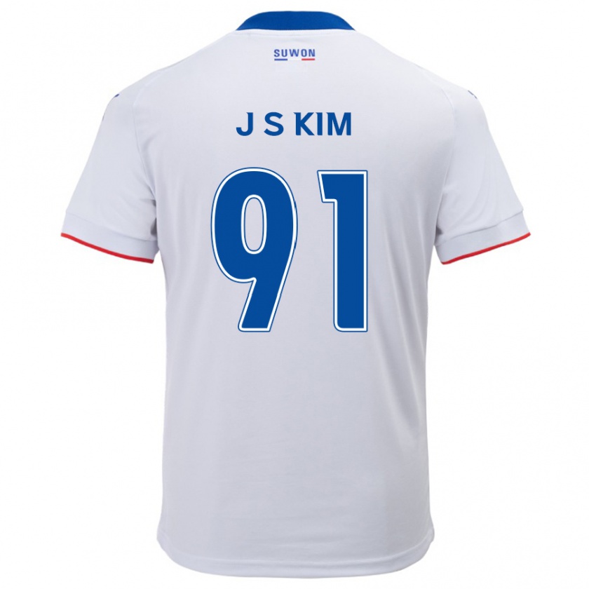 Kandiny Enfant Maillot Seong-Ju Kim #91 Blanc Bleu Tenues Extérieur 2024/25 T-Shirt