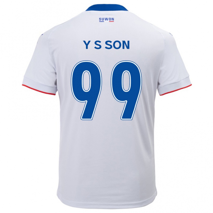 Kandiny Enfant Maillot Suk-Yong Son #99 Blanc Bleu Tenues Extérieur 2024/25 T-Shirt