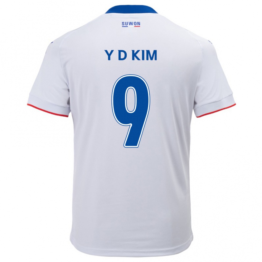 Kandiny Enfant Maillot Dong-Yeon Kim #9 Blanc Bleu Tenues Extérieur 2024/25 T-Shirt