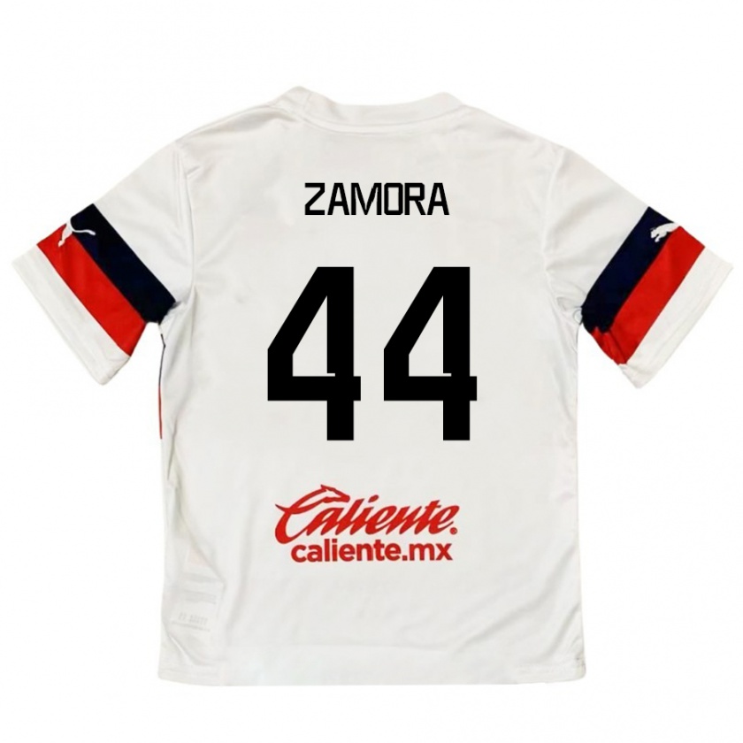 Kandiny Enfant Maillot Saúl Zamora #44 Blanc Rouge Tenues Extérieur 2024/25 T-Shirt