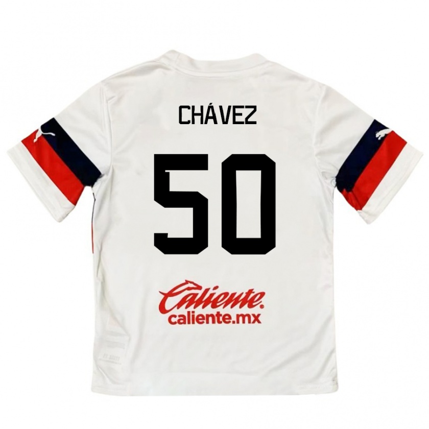 Kandiny Enfant Maillot Mateo Chávez #50 Blanc Rouge Tenues Extérieur 2024/25 T-Shirt