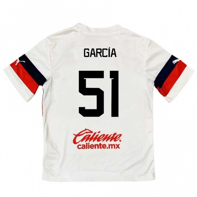 Kandiny Enfant Maillot Eduardo García #51 Blanc Rouge Tenues Extérieur 2024/25 T-Shirt