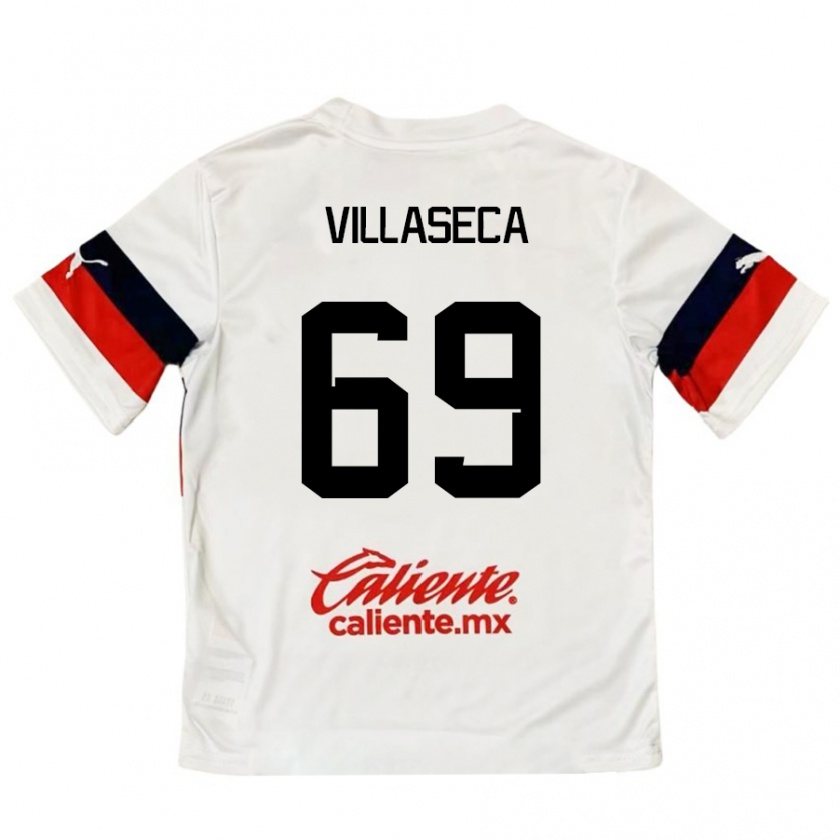 Kandiny Enfant Maillot Daniel Villaseca #69 Blanc Rouge Tenues Extérieur 2024/25 T-Shirt